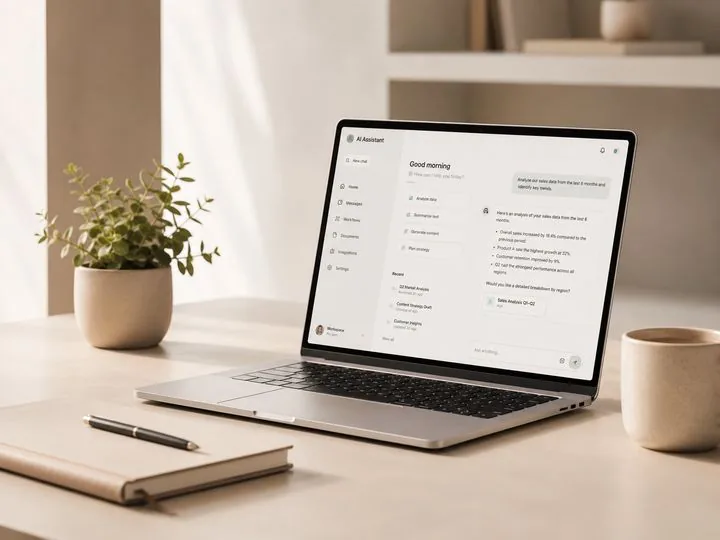 Laptop with an AI assistant open