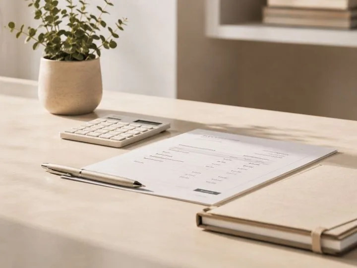 Calculator and notebook on a desk